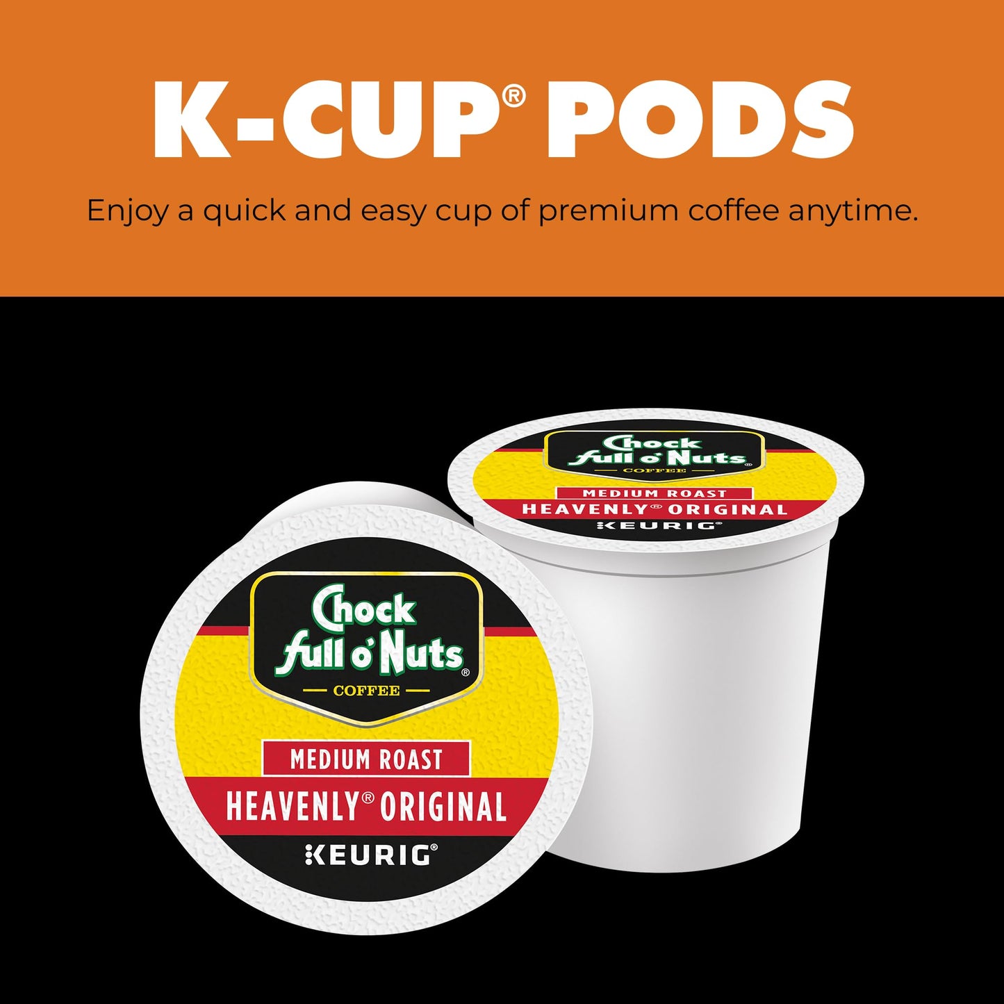 Chock Full o' Nuts Heavenly Original Keurig K-Cup Pods for Keurig Brewers - Premium Arabica, Medium Roast - Single Serve - 1 Pack of 32 K-Cup Pods