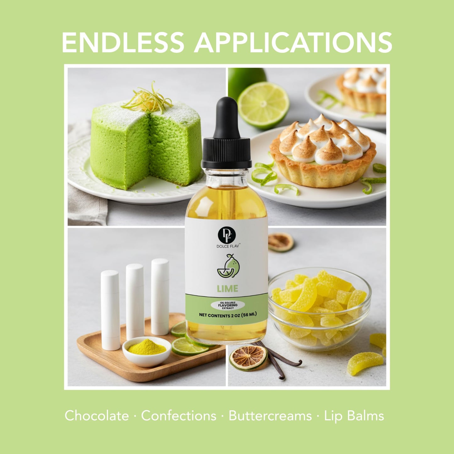 Dolce Flav Natural Lime Extract - 2 Ounce Oil-Soluble Kosher, Sugar-Free, Concentrated Citrus Lime Flavor for Candy, Chocolates & Desserts, Includes
