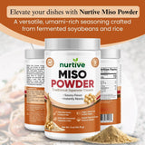 Nurtive Miso Powder - Japanese Umami-Inspired Instant Seasoning for Soup, Broth, Marinades & Sauces - Fermented Soybeans & Rice - No Refrigeration