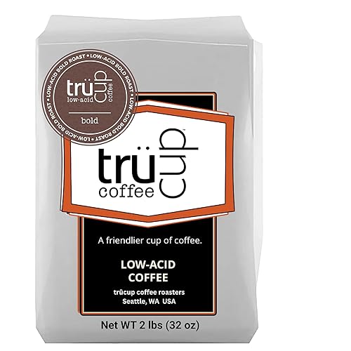 trücup Low Acid Coffee, Whole Bean Coffee Dark Roast 2 LB, Natural Water&Steam Process (60% Less Acid), Smooth Flavor, Stomach-Friendly Rich in