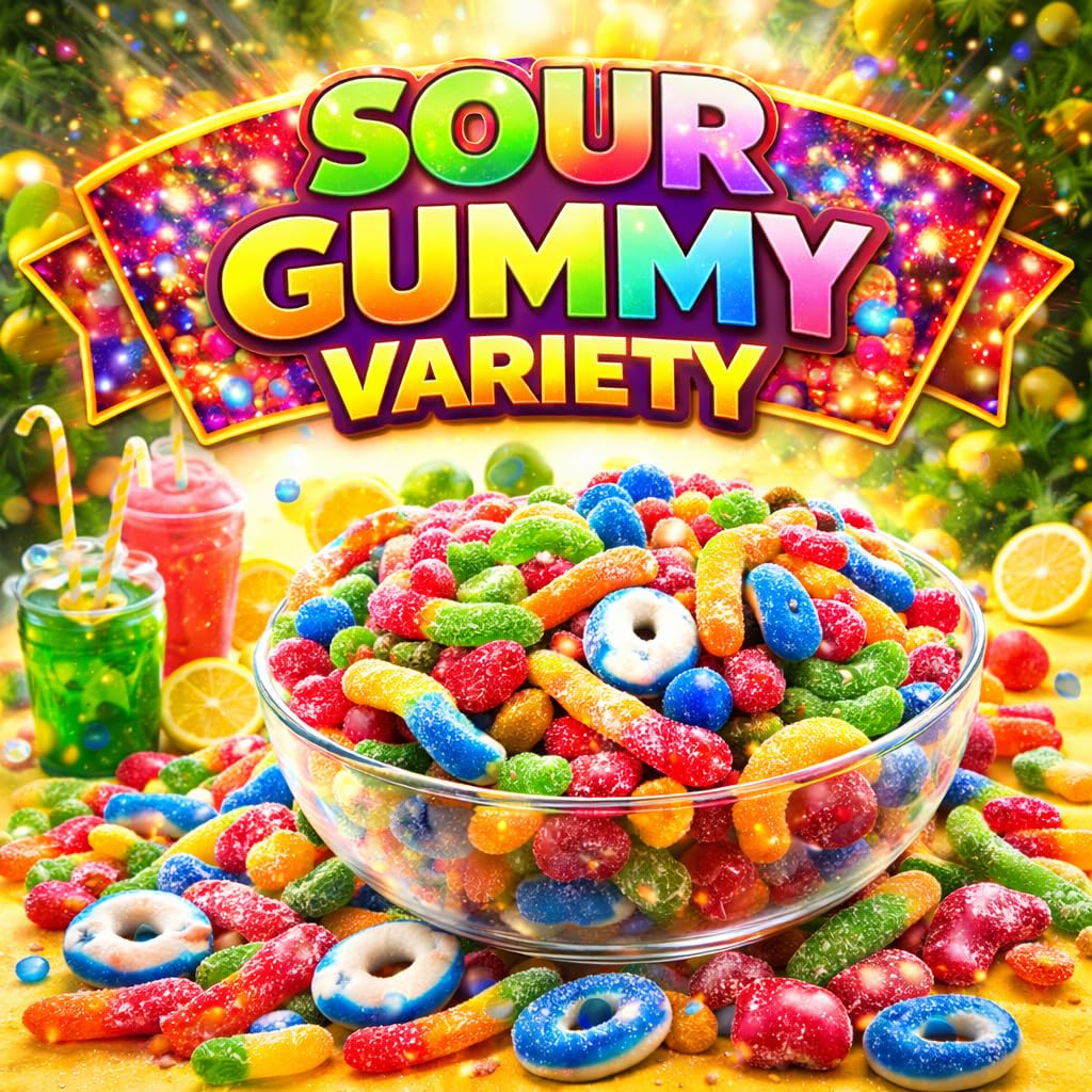 Sour Gummy Candy Fun Mix | 1 LB Bulk Value | Belts, Peach Rings, Wedges, Worms, Bears - Party Favors, On the Go Package - Assorted Mix Bulk