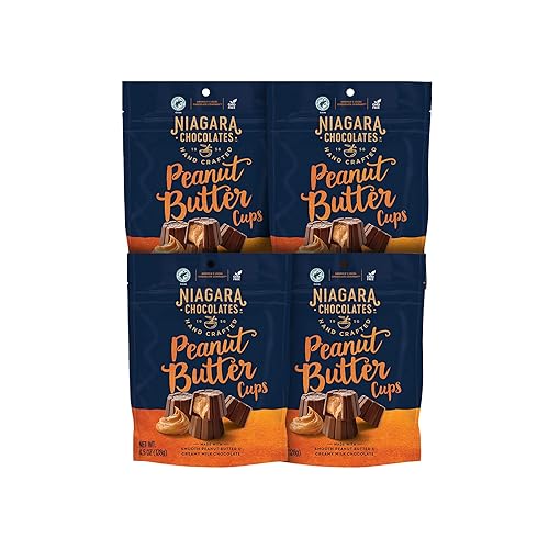 Niagara Chocolates Milk Chocolate Peanut Butter Cups 4 Pack Stand-Up Bag (4.5oz) Non-GMO, Premium Chocolate, Hand-Crafted