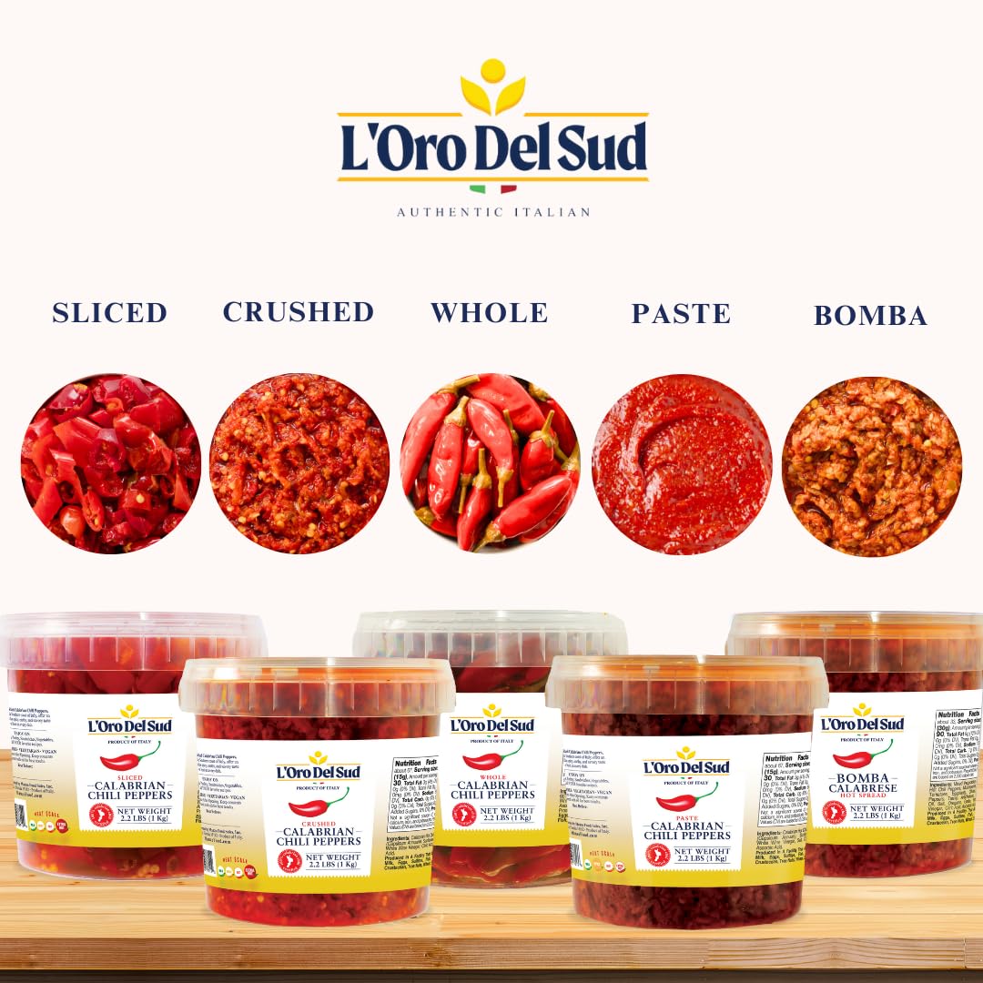 L'Oro Del Sud Calabrian Bomba Hot Pepper Sauce, Bomba Calabrese, 2.2 lb