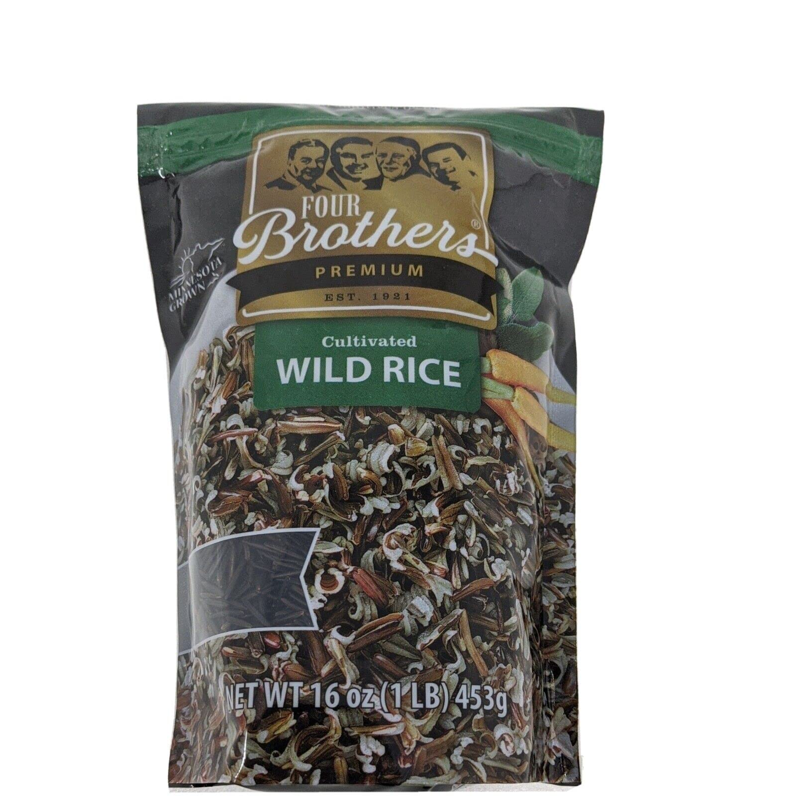 Minnesota Grown Wild Rice by Four Brothers 1lb Cultivated Premium Raw Gluten-Free Cholesterol-Free 1 Pound Traditionally Bat-Roasted Package Rice