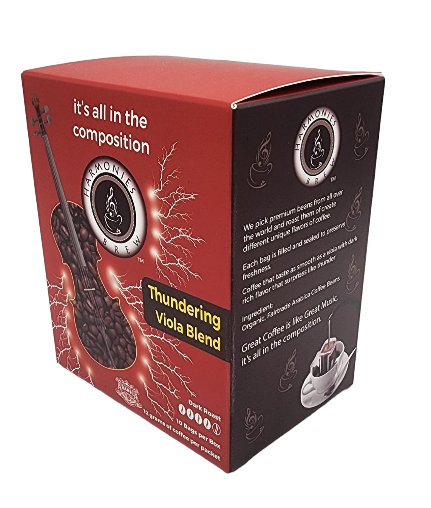 Thundering Viola Box of Brew - 10 Pack Single Serve Pour Over Coffee, Certified Fairtrade, Organic Dark Roast