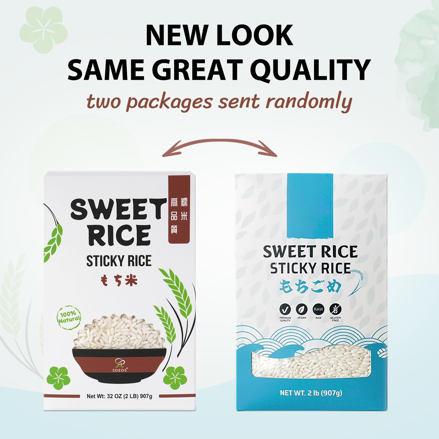 Soeos Sweet Sticky Rice 2lbs, Premium Glutinous Rice, All Natural Gluten Free Sticky Rice for Desserts or Rice Cakes, Rich in Fibers