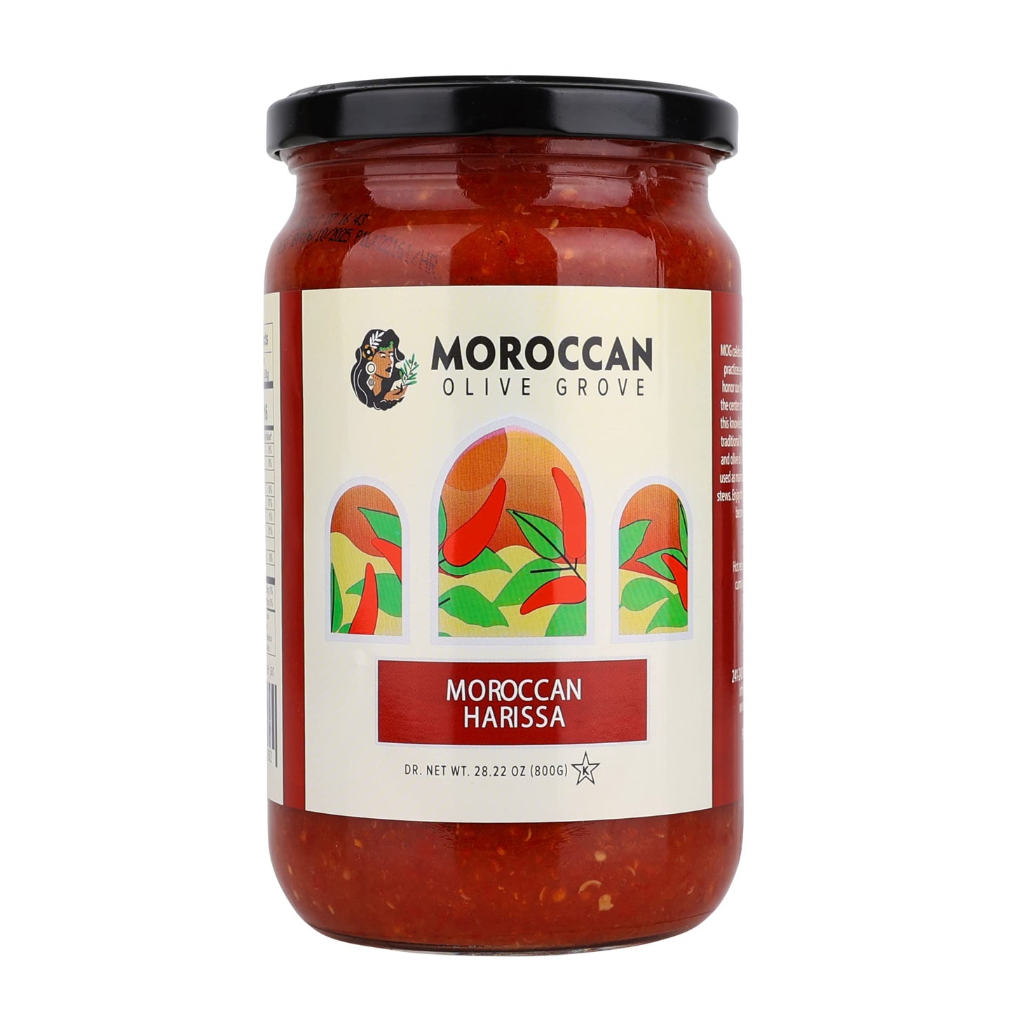 MOROCCAN OLIVE GROVE, Moroccan Harissa, 28.22oz (800g), Gourmet Moroccan Hot Sauce, Spicy, Tangy Chili Paste