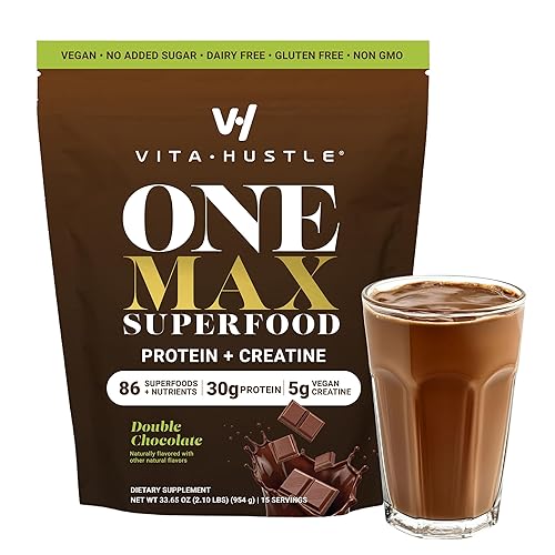 VitaHustle ONE Max 30g Protein + 5g Creatine, 30g Plant Protein Powder, All-in-One Meal Replacement Shake, Greens, Adaptogens, Ashwagandha, Probiotics