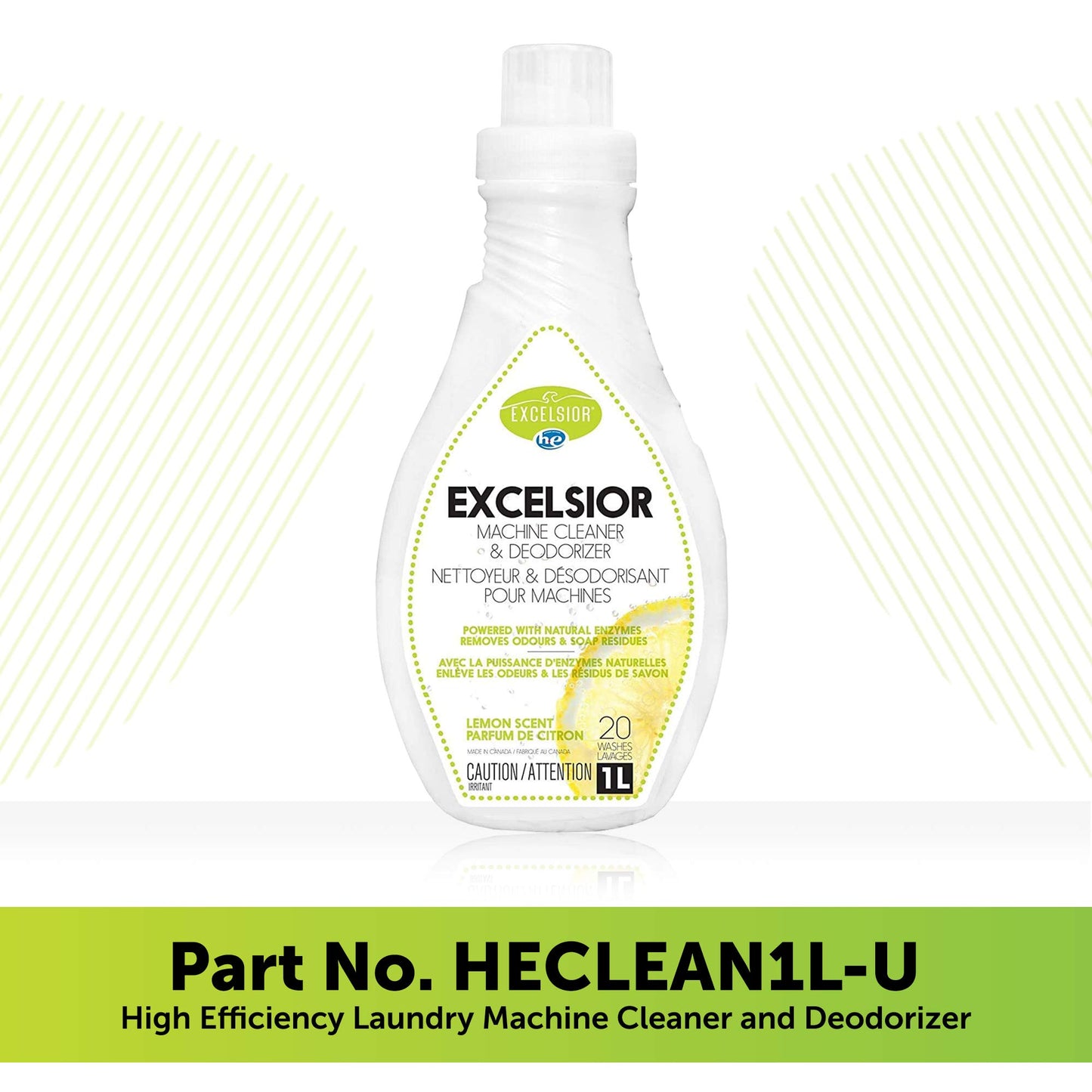 Excelsior HE Washing Machine Cleaner and Deodorizer, Removes Odors & Residues for 20 Cleanings of High Efficiency Washers, Lemon Scent, 1 Liter Bottle