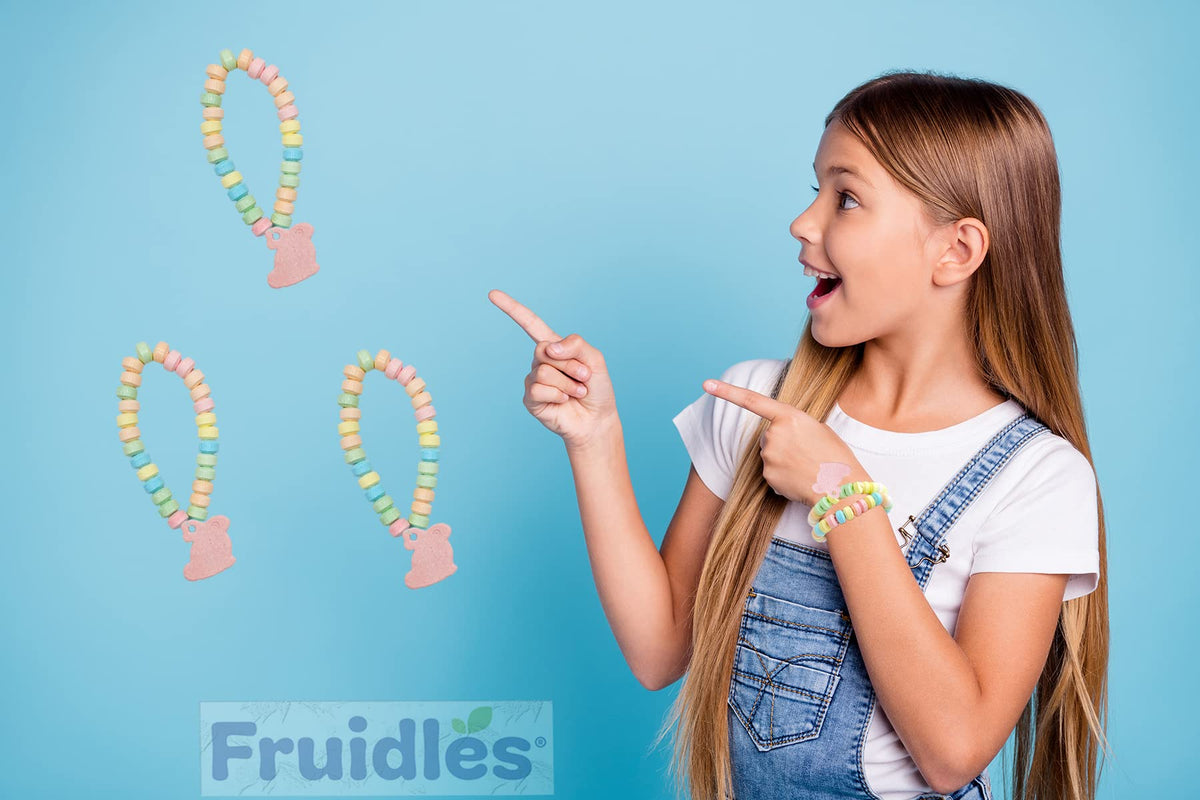 Fruidles Easter Bunny Candy Bracelet, Multicolor Fruit-Flavored Chewables for Party Favors (48-Pack)