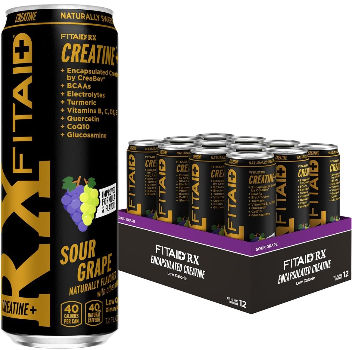 FITAID RX Recovery Blend Plus Creatine, Contains BCAAs, Glucosamine, Turmeric, B-Complex, Electrolytes, 12 Fl Oz (Pack of 12)