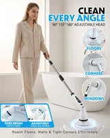 Electric Spin Scrubber, Shower Scrubber with Long Handle, 7 Brush Heads, 2-Speed Cordless Bathroom Cleaning Brush, 54in Extendable Electric Cleaning