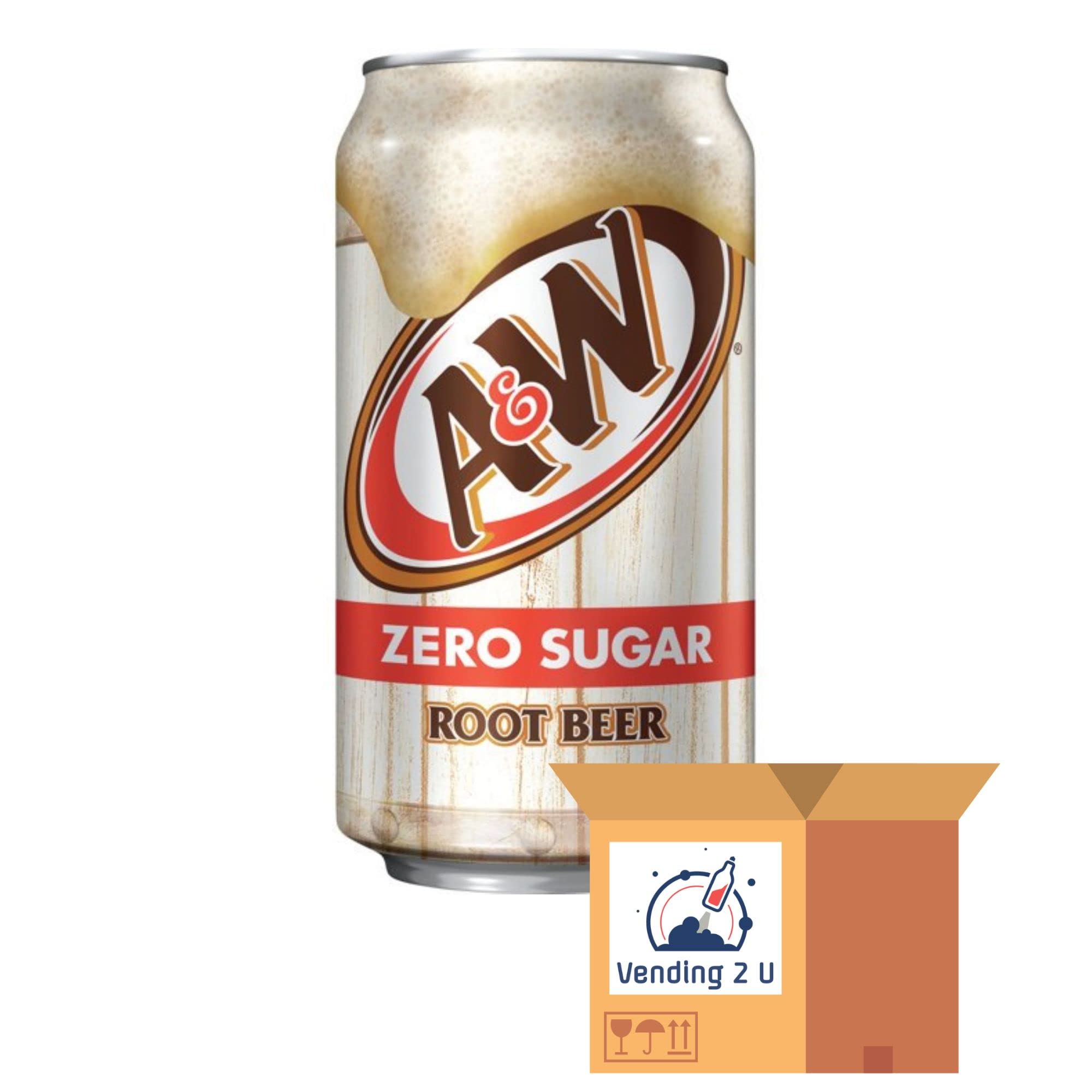 A&W Root Beer Zero Sugar Soda 12oz Cans, 24 Units