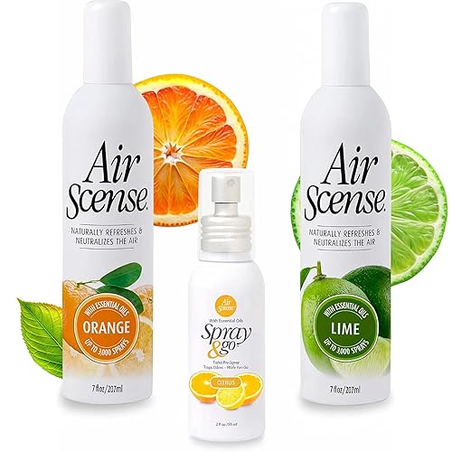 Air Scense Essential Oil Air Freshener, Non?Aerosol 7oz, 3?Pack Citrus Bundle - Natural Citrus Odor Eliminator Sprays