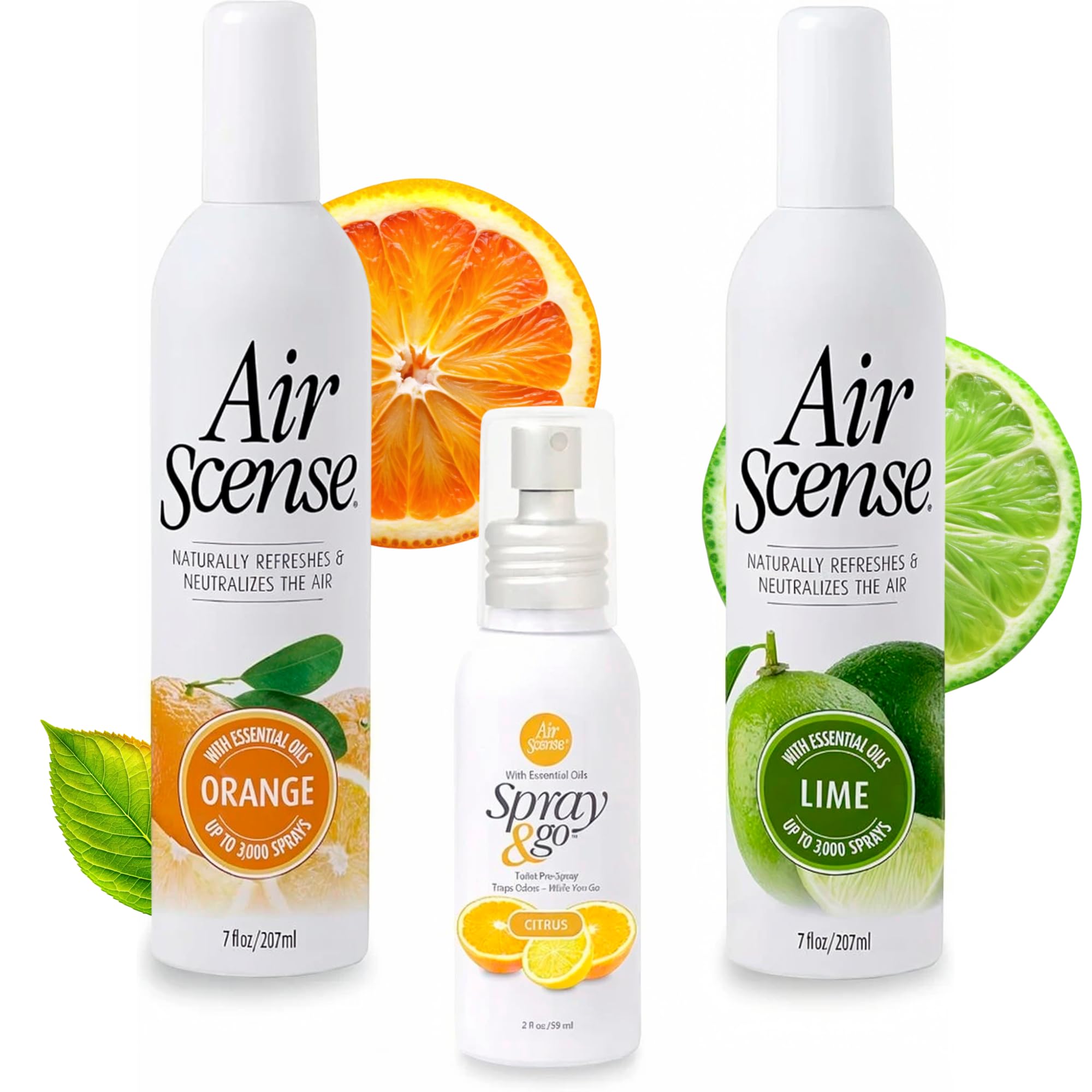 Air Scense Essential Oil Air Freshener, Non?Aerosol 7oz, 3?Pack Citrus Bundle - Natural Citrus Odor Eliminator Sprays