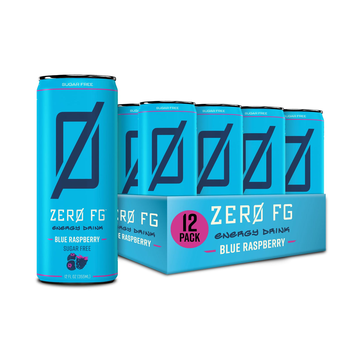 ZERO FG Energy Drinks - Bold Blue Raspberry Flavor, 140mg of natural caffeine, no artificial colors, no artificial flavors (Pack of 12) (12 Fl. Oz