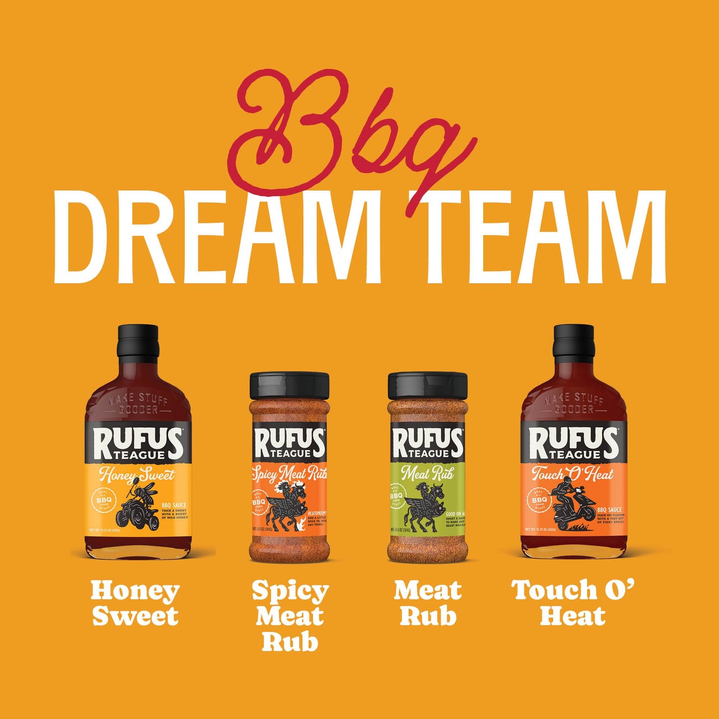 Rufus Teague BBQ Sauce and Rub Cooking Gift Set, Saucin' & Rubbin' 4pk Kit
