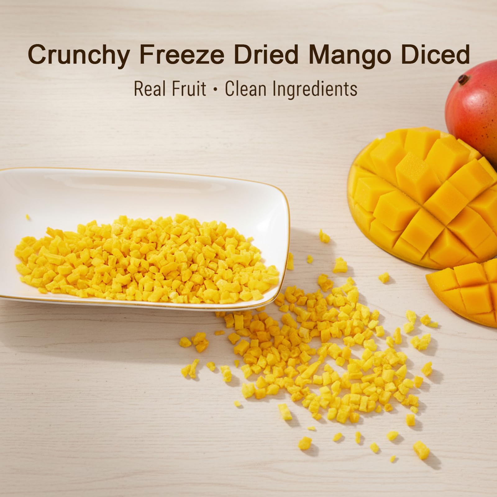 MOCKRAND Freeze Dried Diced Mango No Sugar Added 7.05OZ,Freeze Dried Fruit, Dried Mangoes, Fruit Snacks, Ideal for Infusing Drinks, Baked