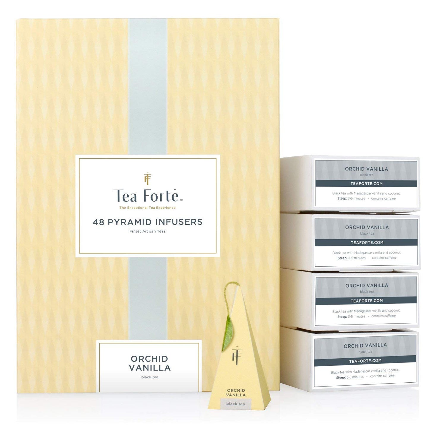 Tea Forte Orchid Vanilla Black Tea Event Box, Bulk Pack of 48 Pyramid Infuser Tea Sachets for All Occasions