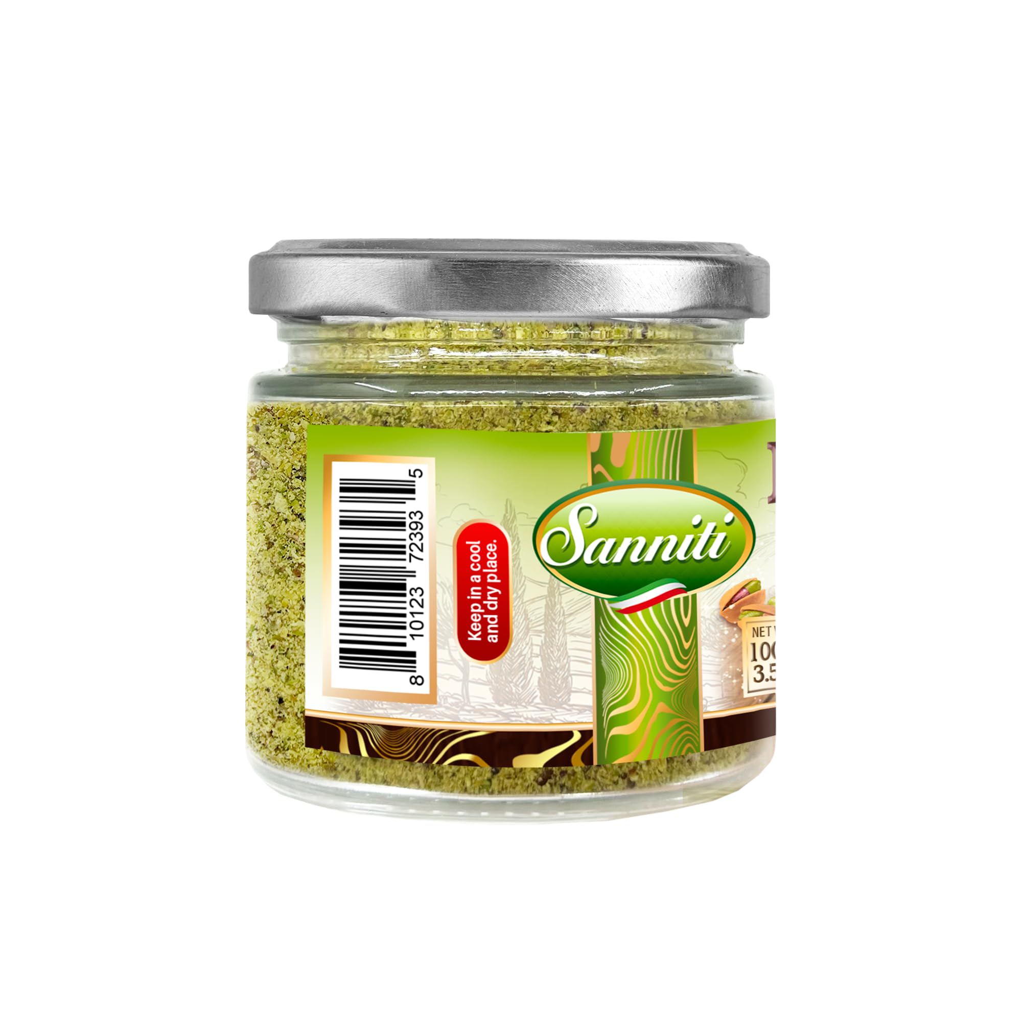 Sanniti Pistachio Flour, 3.5 oz - Fine Pistachio Blend for Baking & Cooking - 100% Pure Pistachios - Product of Italy