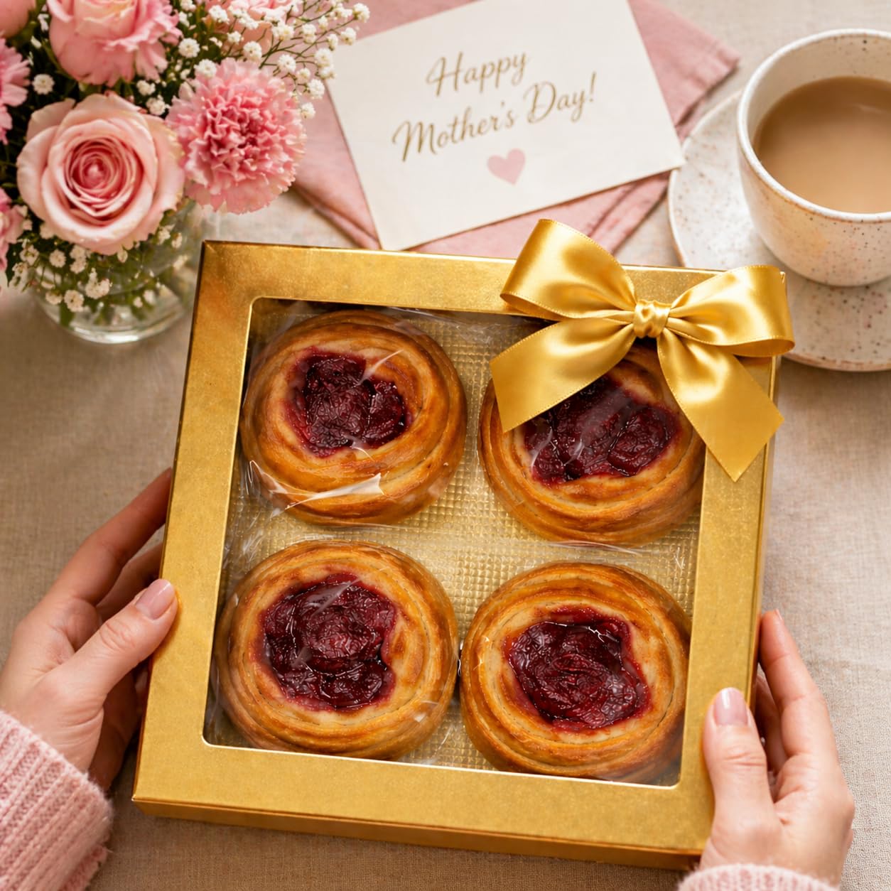 Gaduation Food Gift - Cinnamon Buns Gift Basket - Fresh Baked Cherry Cinnamon Rolls - Gourmet Bakery Gift Box for Dad - Sweet Soft Delicious Treat