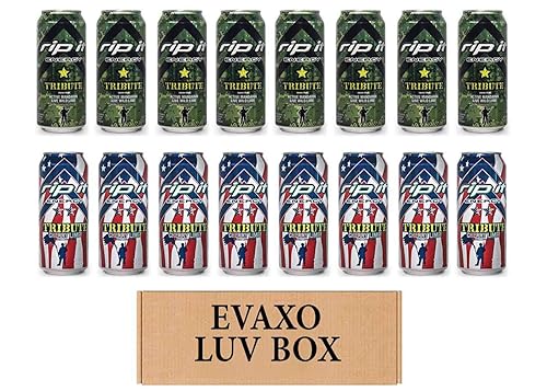 LUV BOX- Variety Rip It Energy Fuel Drinks 16 oz. pack of 16 , RIP IT Tribute , RIP IT Tribute Cherry Lime. by evaxo