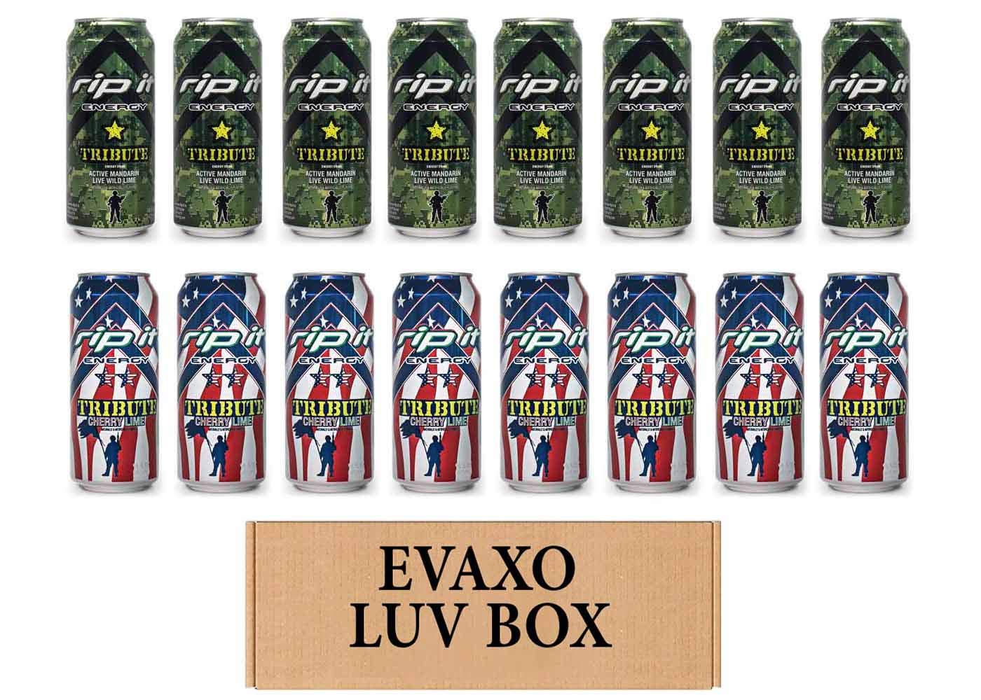LUV BOX- Variety Rip It Energy Fuel Drinks 16 oz. pack of 16 , RIP IT Tribute , RIP IT Tribute Cherry Lime. by evaxo