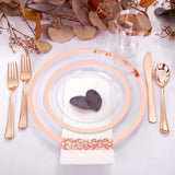 YOUBET 175PCS Rose Gold Plastic Plates - Clear Plastic Plates Disposable with Rose Gold Rim includes 50 Plates, 25Forks, 25Knives, 25Spoons, 25Cups