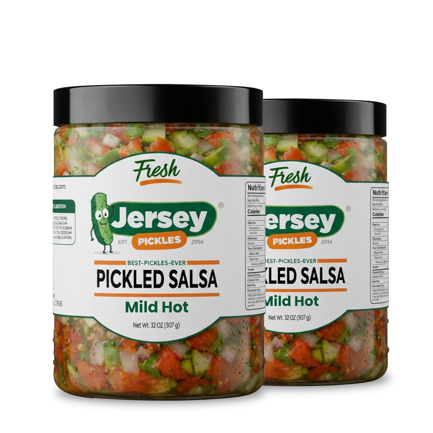 Jersey Pickles - Pickle Salsa - Fresh Cucumber Salsa, Crunchy Vegetable Mix, Vinegar Brined Dip, Ready to Eat Snacks, Quart Jar 32oz (2 Pack, Mild