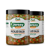 Jersey Pickles - Pickle Salsa - Fresh Cucumber Salsa, Crunchy Vegetable Mix, Vinegar Brined Dip, Ready to Eat Snacks, Quart Jar 32oz (2 Pack, Mild