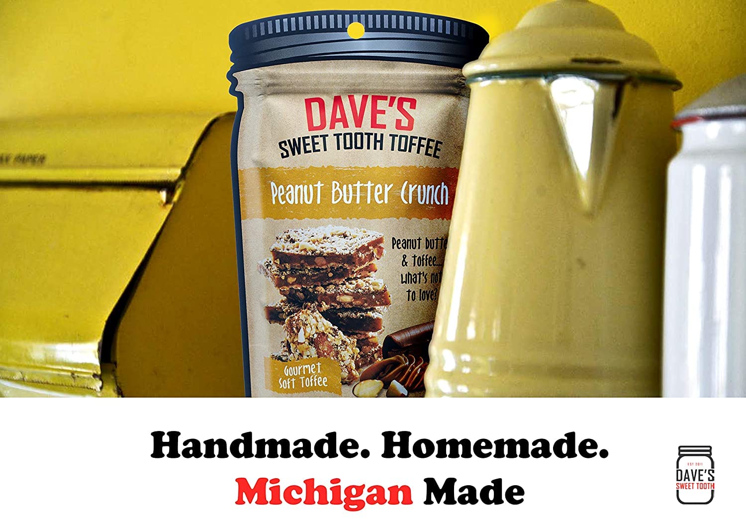 Dave's Sweet Tooth Toffee - Peanut Butter Crunch Toffee Gift Set (4 oz. x 3) - Homemade & Handmade Peanut Butter Gourmet Soft Toffee with Real Butter