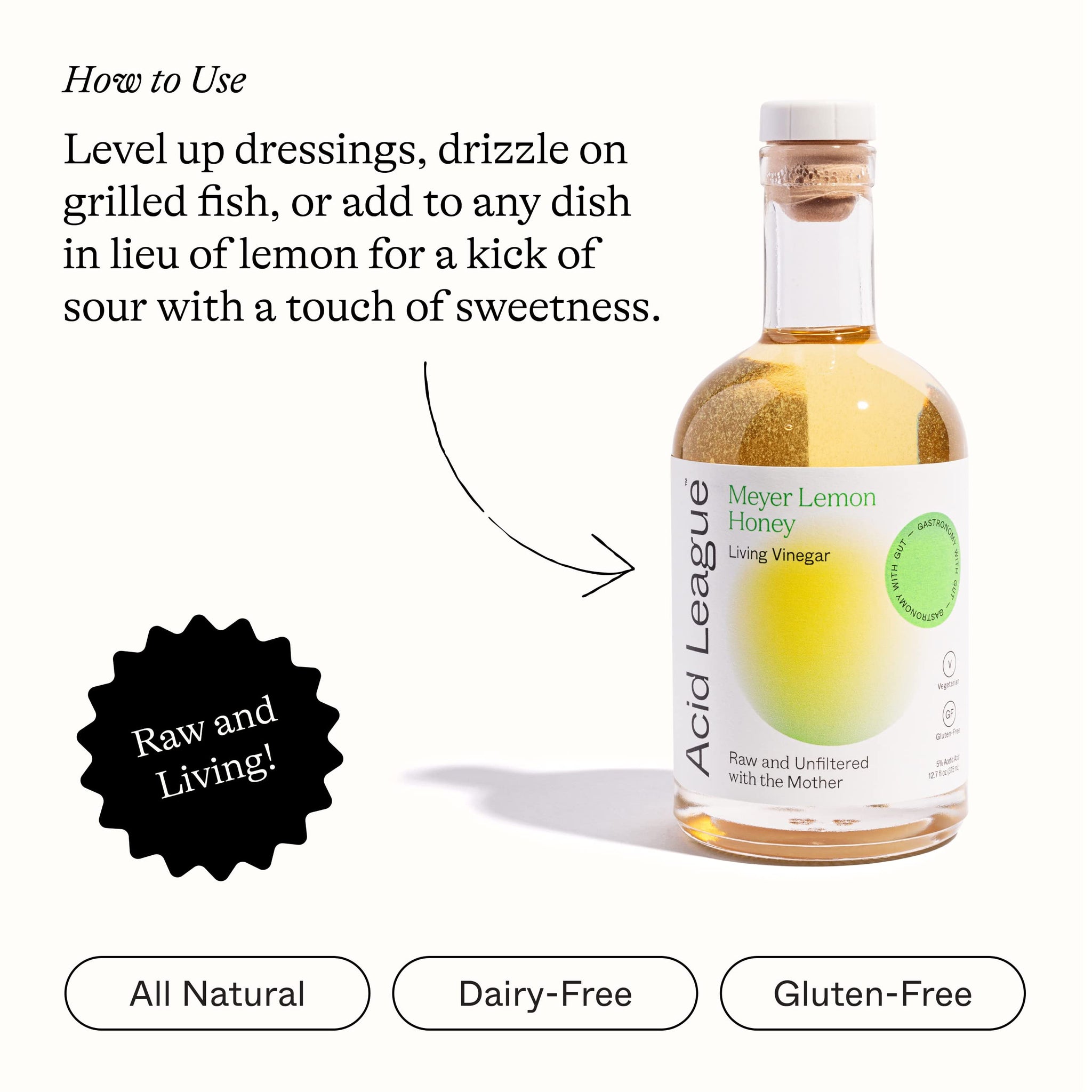 Acid League Vinegar Meyer Lemon Honey Living Vinegar, 12.7 Fl Oz