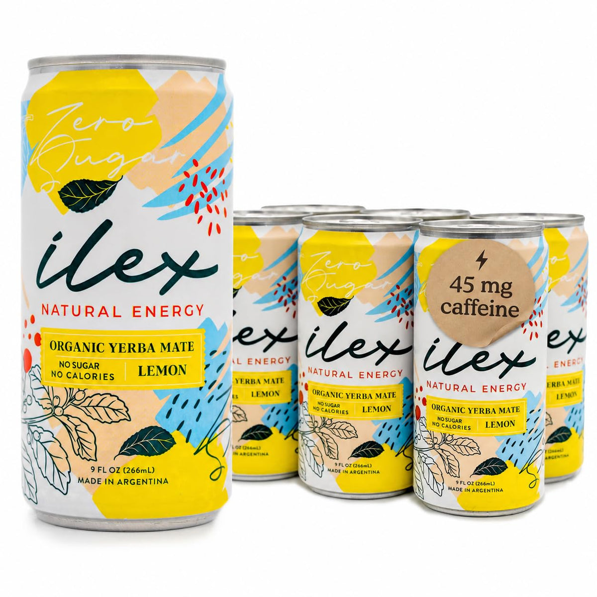 ILEX Yerba Mate Energy Drink, Zero Sugar, Lemon, 9 fl oz (Pack of 6)