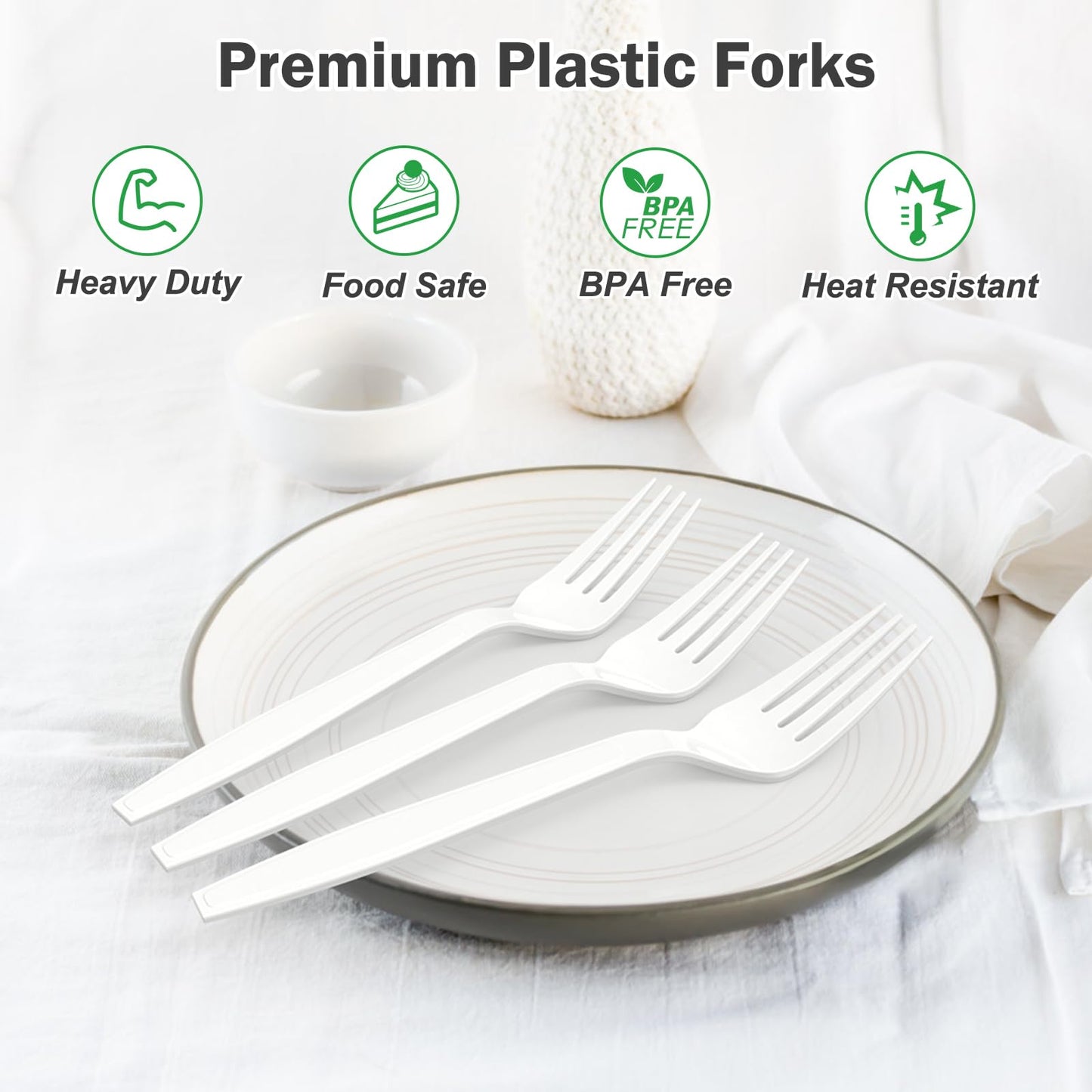 Dealusy 360 Count Extra Heavy Duty White Plastic Forks Disposable, BPA-Free, Heat Resistant, Solid and Durable Disposable Forks Bulk, Premium Plastic