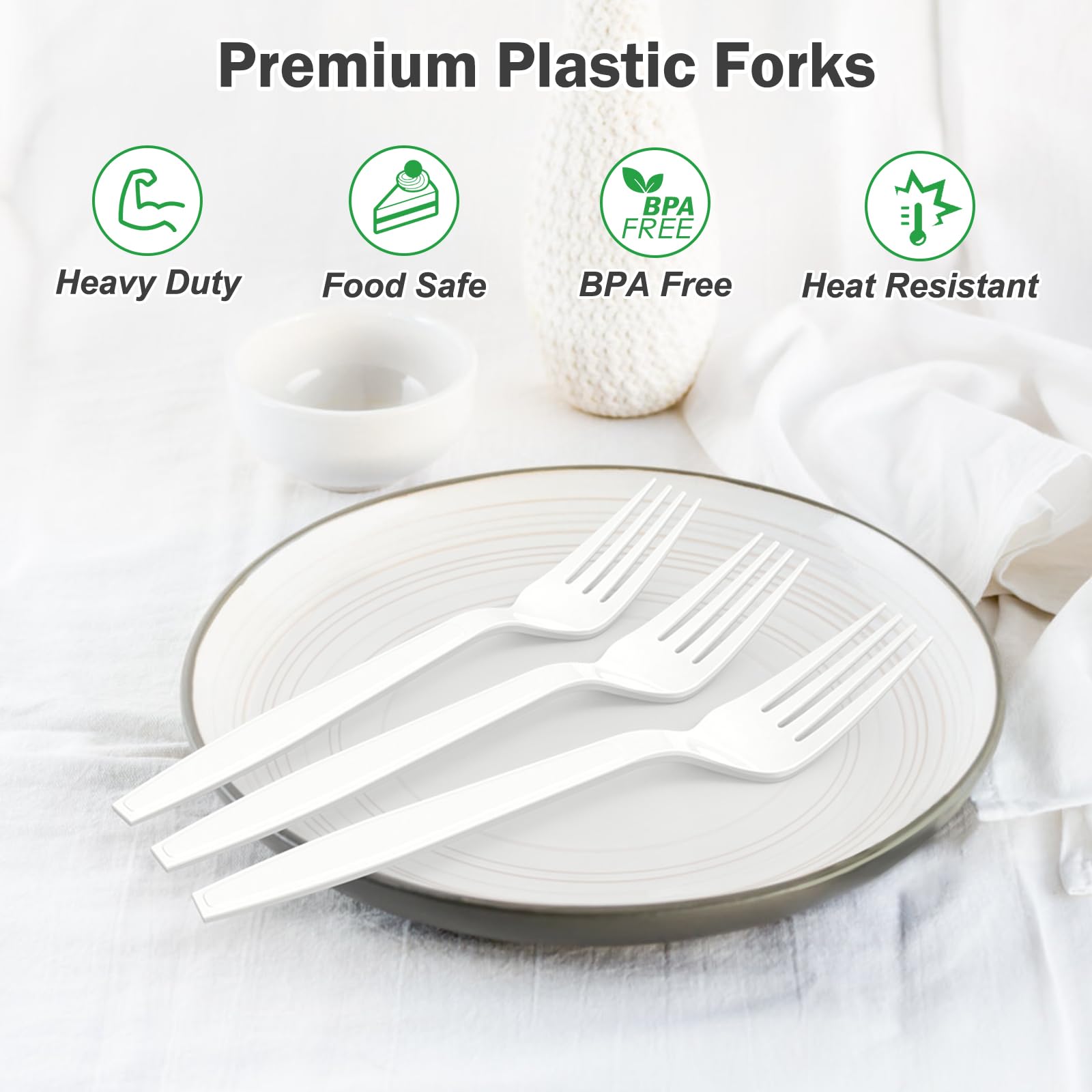 Dealusy 360 Count Extra Heavy Duty White Plastic Forks Disposable, BPA-Free, Heat Resistant, Solid and Durable Disposable Forks Bulk, Premium Plastic