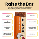 Bahamii Coconut Vanilla Date and Energy Bars, Healthy Snacks and Breakfast Bars for Kids and Adults, No Sugar Added, Gluten Free, High Fiber, Vegan