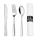 Party Essentials Party Supplies Wrapped Silverware Set Disposable, Pre Rolled Napkin and Cutlery, Spoons/Forks/Knives Silver, 50 Units