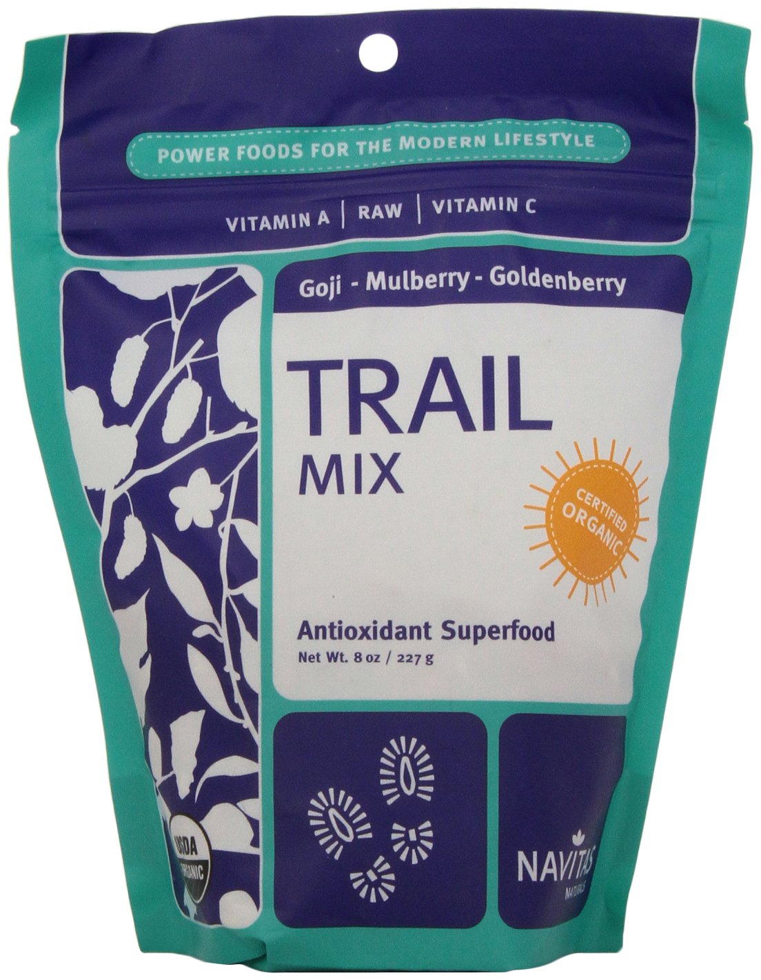 Navitas Naturals Organic Raw Trail Mix (Goji-Mulberry-Goldenberry), 8 Ounce Pouch, 8 Servings.