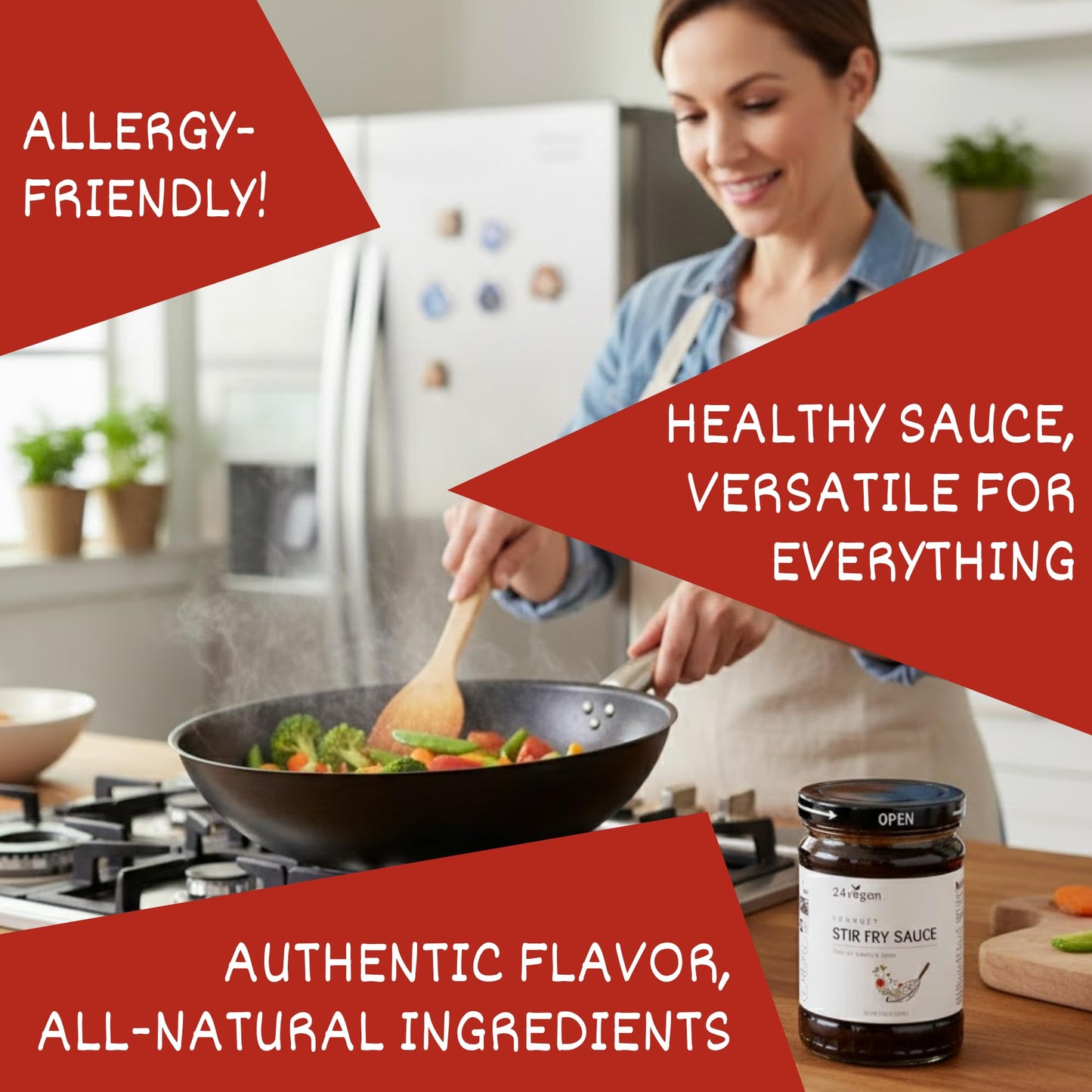 24Vegan - All Natural Vegan Stir Fry Sauce for Cooking and Dipping | Gluten Free, Non-GMO, No MSG Added, 7.5 oz