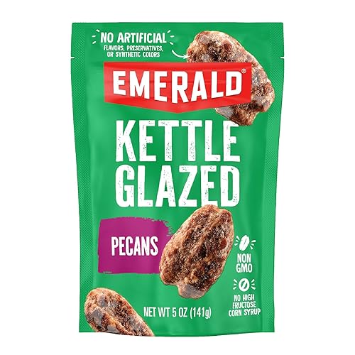 Emerald Nuts Kettle Glazed Pecans (1-Pack), 5oz Resealable Bag, Kosher Dairy Certified, Non-GMO, Contains No Artificial Preservatives, Flavors or