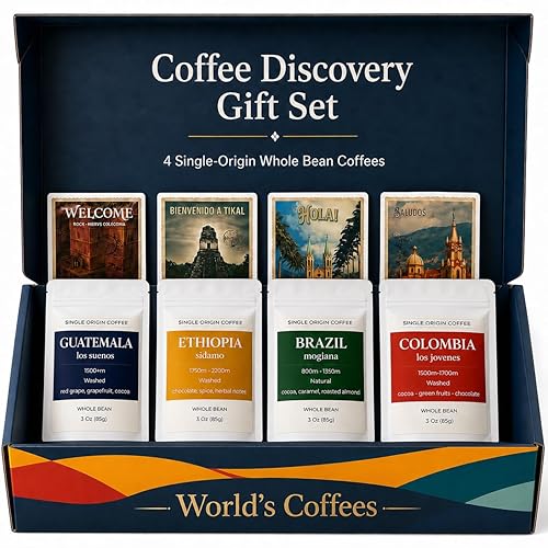 UNIQBITE Single Origin Coffee Gift Set, Whole Bean Arabica Coffee Sampler, Small Batch Roasted Artisan Coffee from Colombia, Ethiopia, Brazil