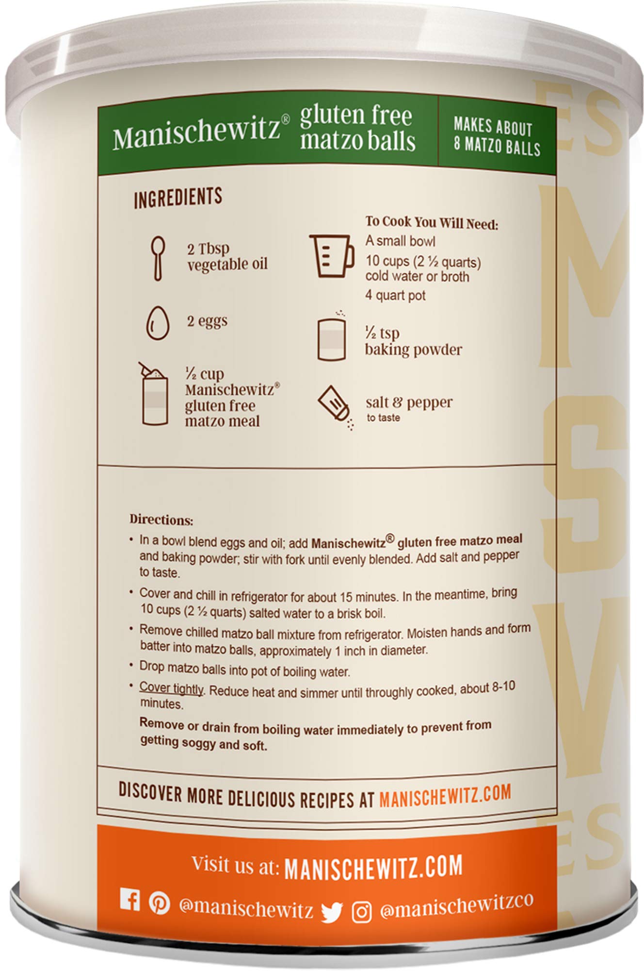 Manischewitz Matzo Meal - Kosher For Passover - Gluten Free Matzah Meal, 15 Oz, (Pack of 2, Total of 30 Oz)