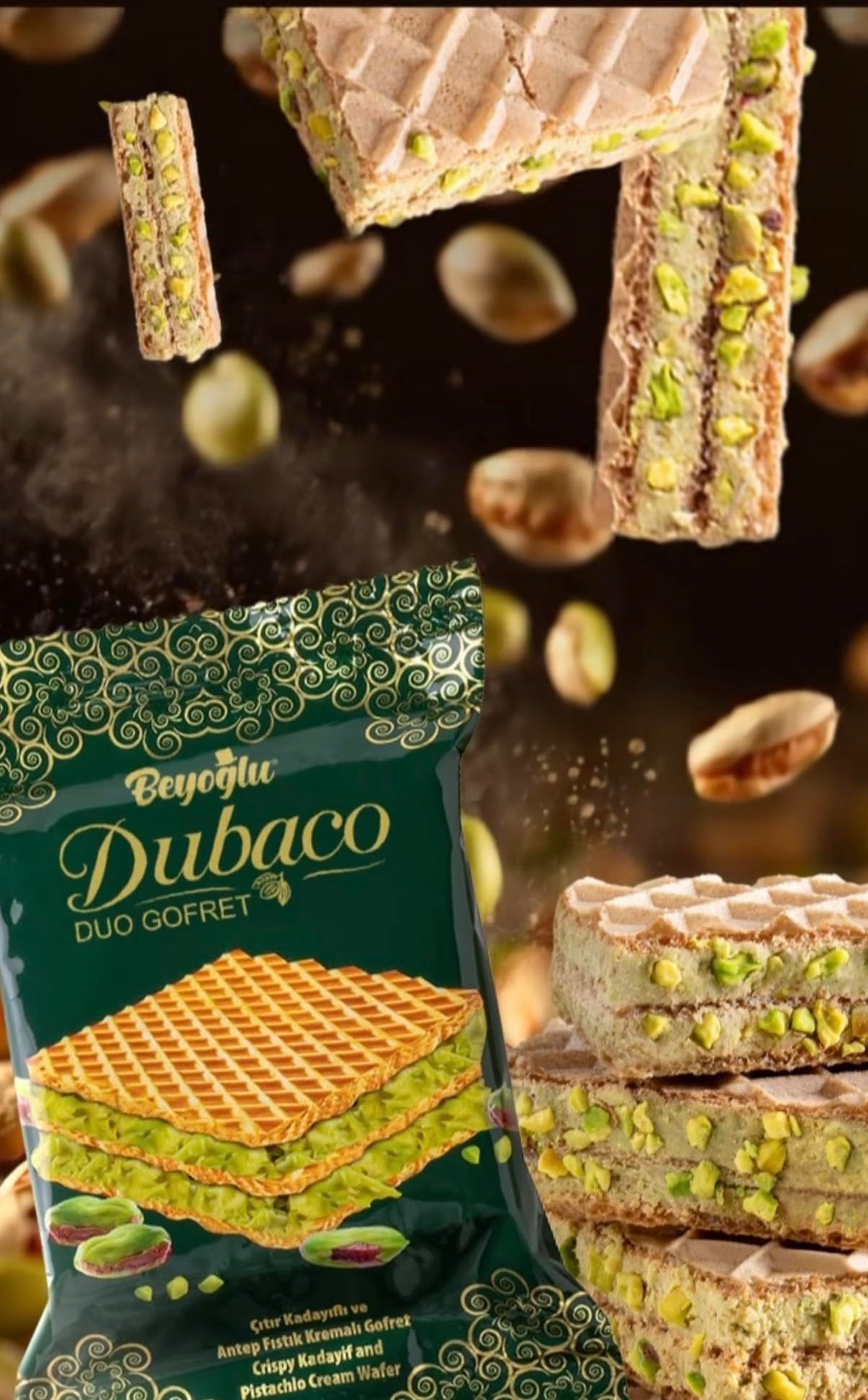Beyoglu Dubaco Dubai Chocolate Bar - Turkish Pistachio Chocolate with Tahini & Crispy Kadayif | 7 oz Middle Eastern Gourmet Milk Chocolate Imported