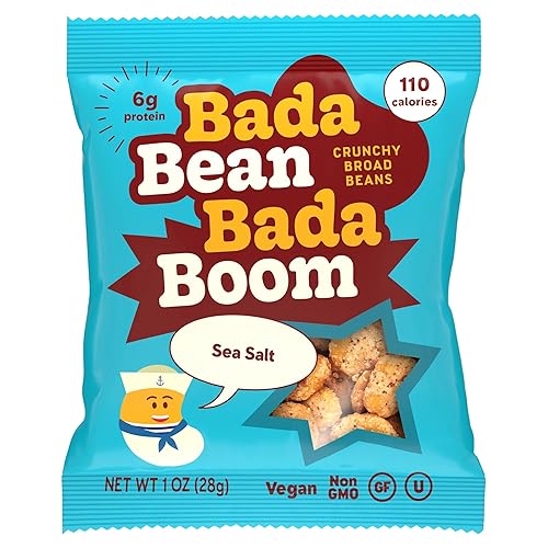 Enlightened Bada Bean Bada Boom - Plant-Based Protein, Gluten Free, Vegan, Crunchy Roasted Broad (Fava) Bean Snacks, 100 Calories per Serving, Sea