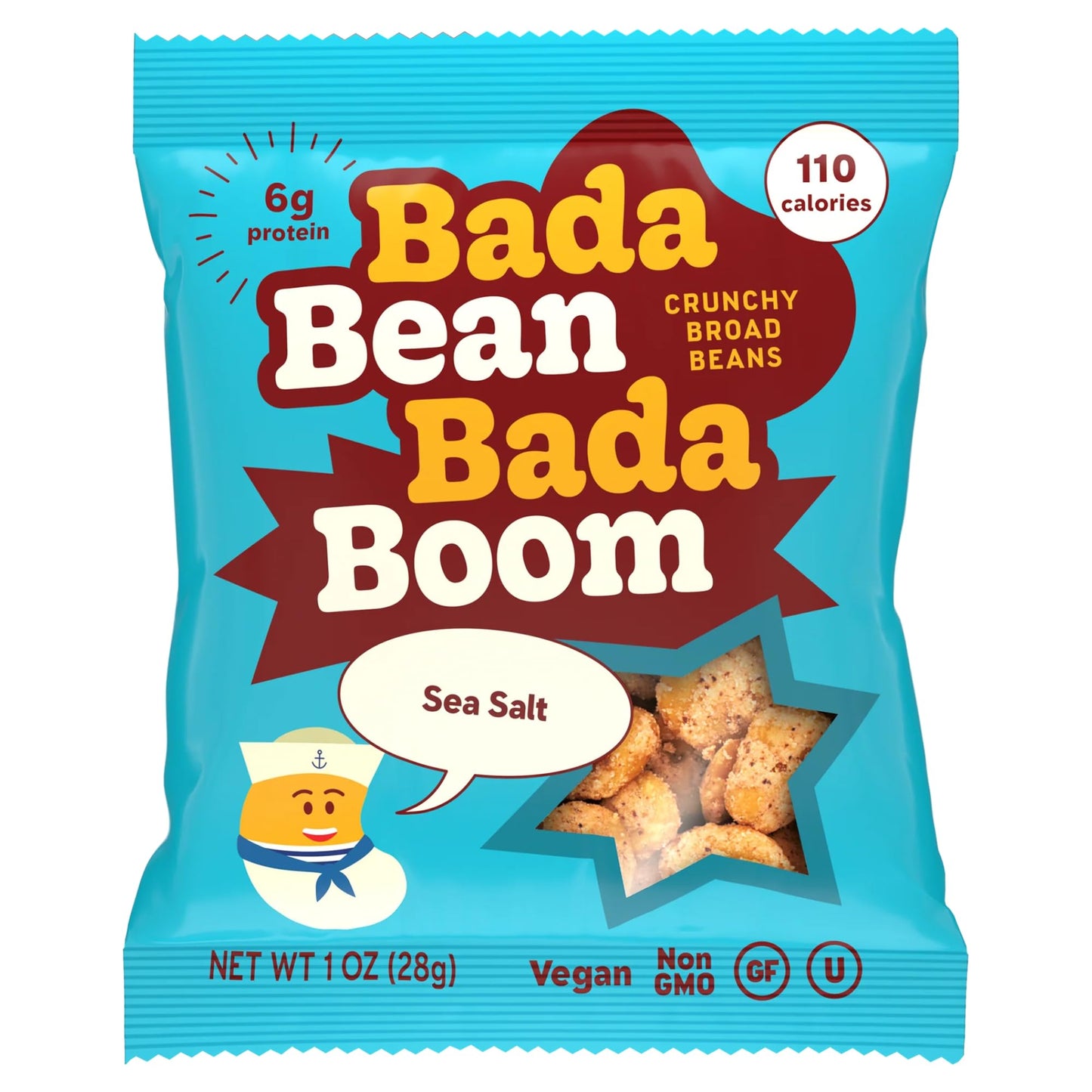 Enlightened Bada Bean Bada Boom - Plant-Based Protein, Gluten Free, Vegan, Crunchy Roasted Broad (Fava) Bean Snacks, 100 Calories per Serving, Sea