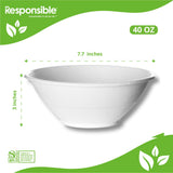 Responsible Products 40 oz Disposable Bowls I Tree-Less™ Compostable Molded Fiber Noodle Bowls I Extra Strength I No Added PFAS I Classic White (50