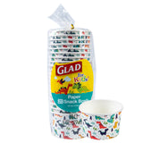 Glad for Kids Mini Dinosaurs Paper Snack Bowls, Colorful Heavy Duty Microwave Safe Disposable Bowls for Soup, Ice Cream, and Snacks, Lids Not