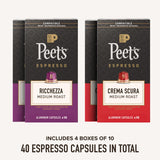 Peet's Coffee, Medium Roast Espresso Capsules Variety Pack, Compatible with Nespresso Original Machine, 100% Arabica Coffee - Intensity 8-9, 40 Count