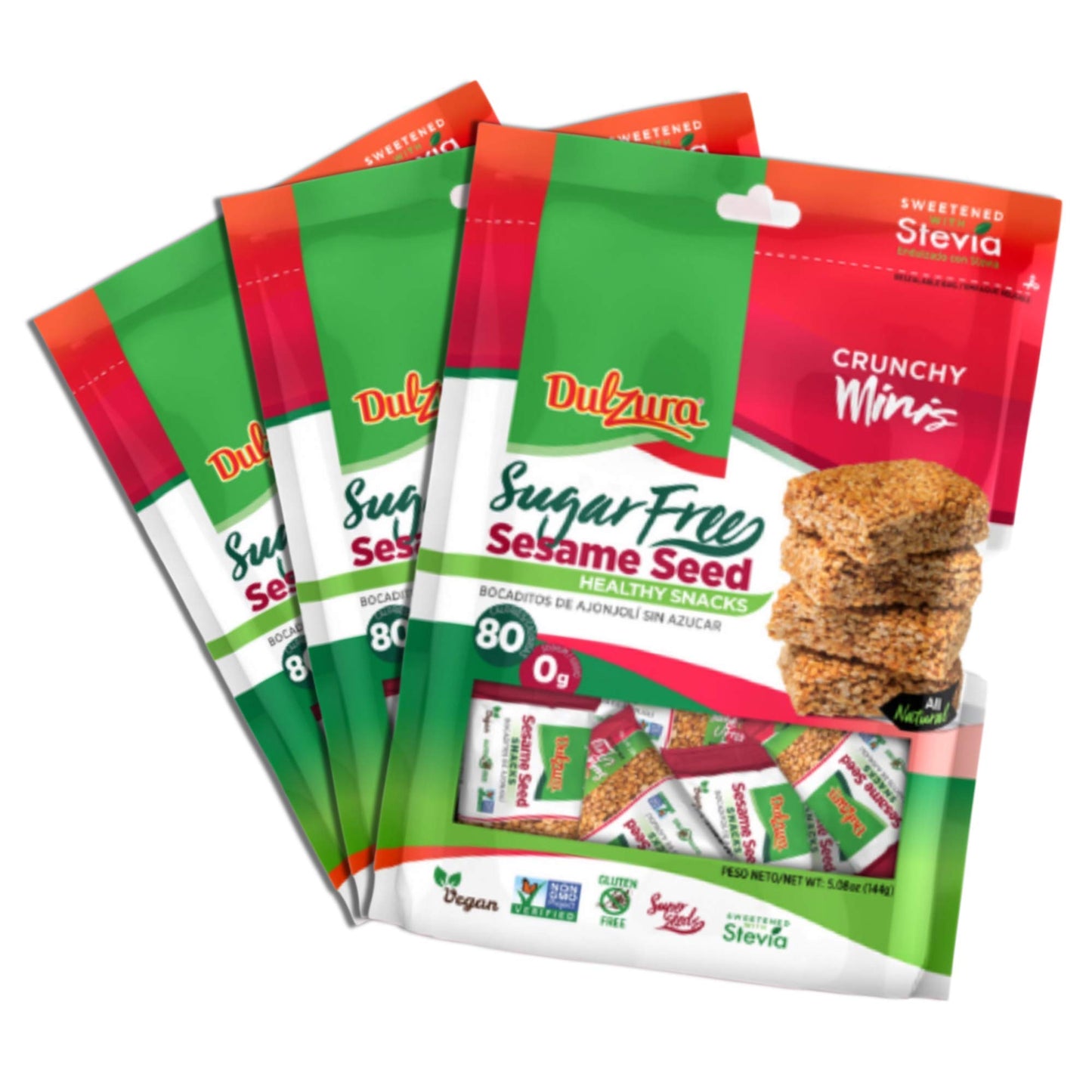 Dulzura Sesame Seed Healthy Sugar Free Mini Snack Bars, Sweetened with Stevia, 5.08 Ounce (Pack of 3)