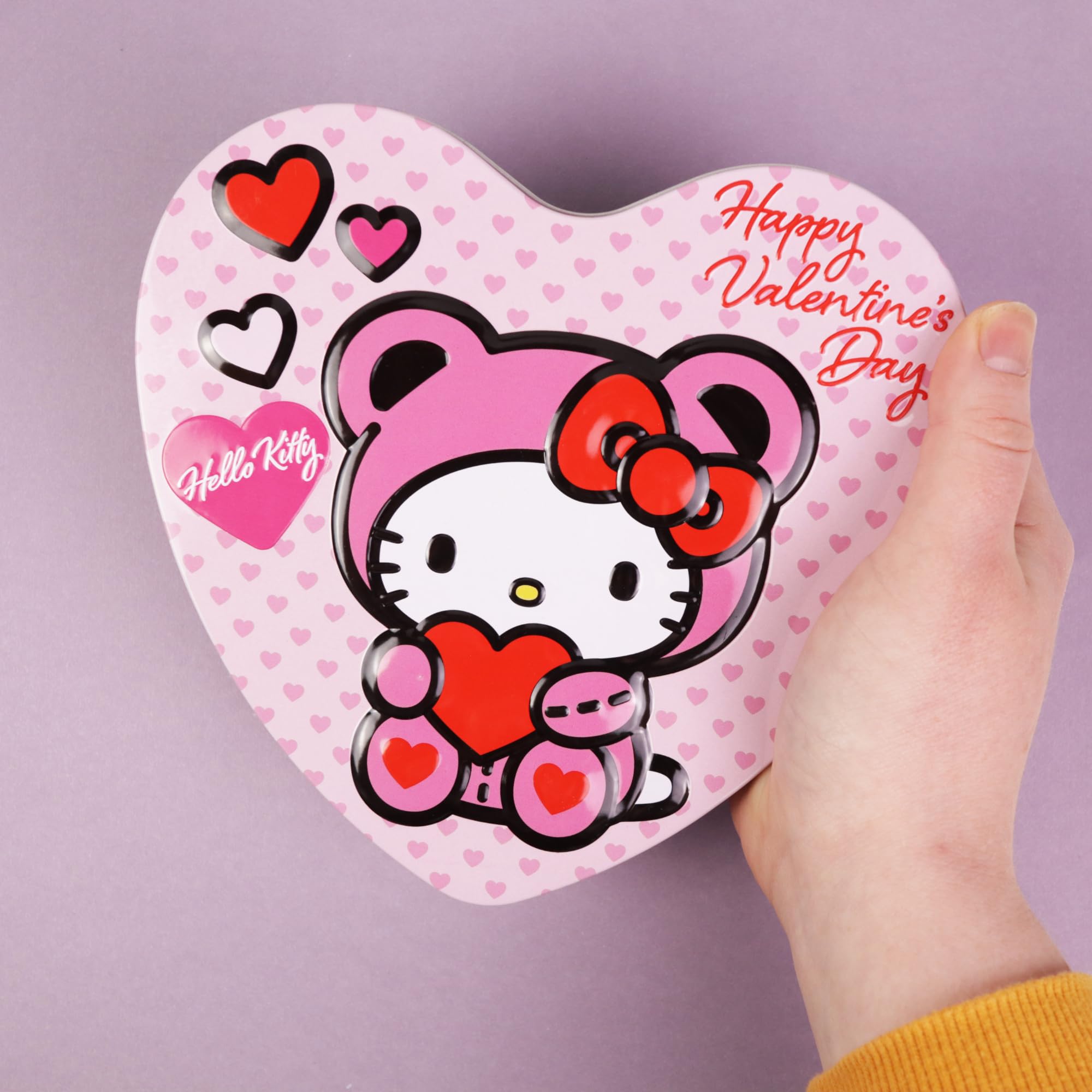 Valentine's Hello Kitty Heart Tin, Individually Wrapped Milk Chocolatey Hearts Inside, Seasonal Candy Gift, 2.12 Ounces